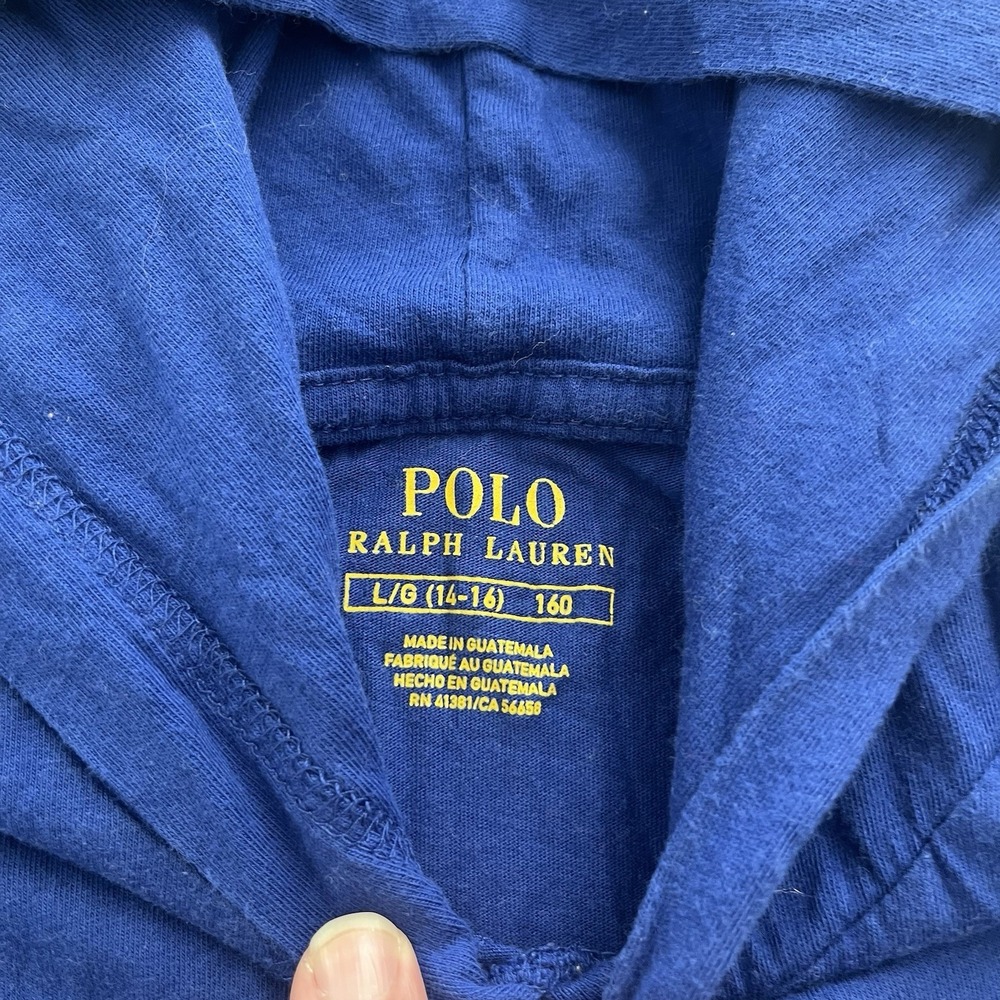 Polo Ralph Lauren Shirt Boys L 14/16 Blue Bear Graphic Hooded Long Sleeve - Picture 4 of 6